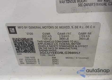 2020 Chevrolet Silverado 1500 4Wd Short Bed Rst z USA, uszkodzony, nr VIN 3GCUYEED9LG398957